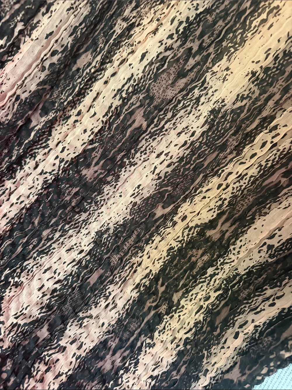 VTG Y2K Avant-Garde Mixed Print Plissé Micro-Pleated Asymmetric Statement Scarf